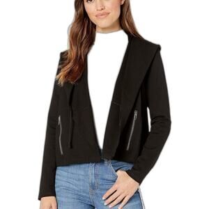 Blank NYC Black Moto Jacket Basic Minimalist Hooded Medium Neutral Asymmetric